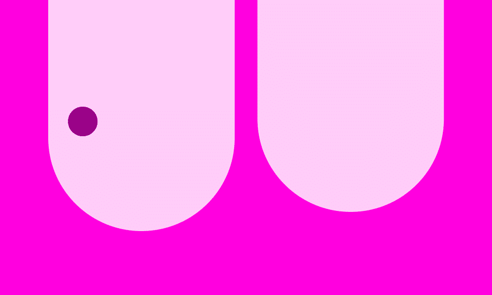 a pink graphic of two breasts